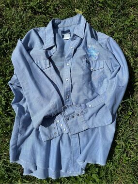 Wrangler Light Blue Men's Western Snap Button-Down Shirt